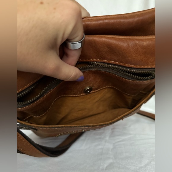Patricia Nash Stamped Brown Leather Crossbody Purse - Picture 7 of 12